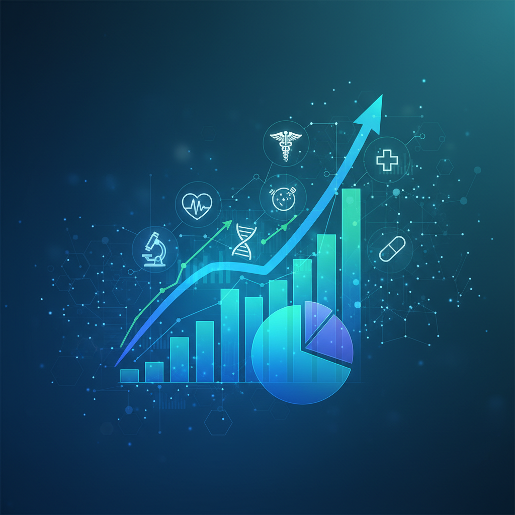 A graphic representation of data analysis and growth, with charts and graphs showing upward trends, overlaid with subtle